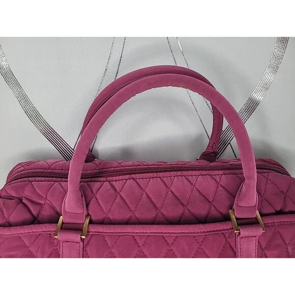 Vera Bradley Pink Quilted Duffel Shoulder Bag Purse Travel Tote Hawthorn Handbag - Picture 2 of 15